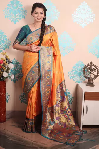Zari woven peacock paithani silk saree