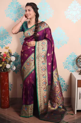 Zari woven peacock paithani silk saree