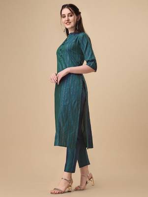 Green color art silk blend mandarin neck kurti 2