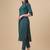 Green color art silk mandarin neck kurti