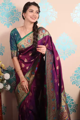 Zari woven peacock paithani silk saree