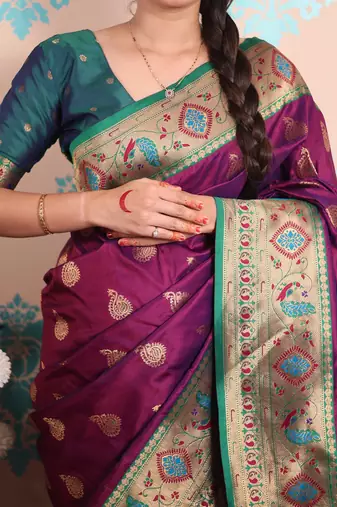 Zari woven peacock paithani silk saree