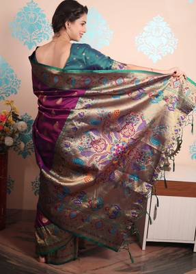 Zari woven peacock paithani silk saree 5