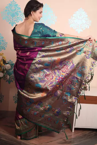 Zari woven peacock paithani silk saree