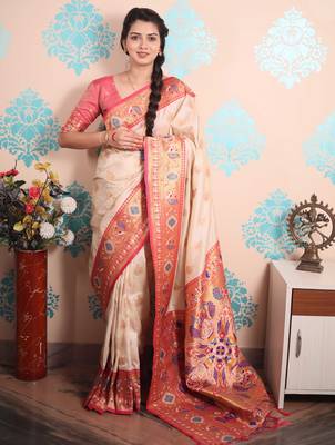 Zari woven peacock paithani silk saree 1