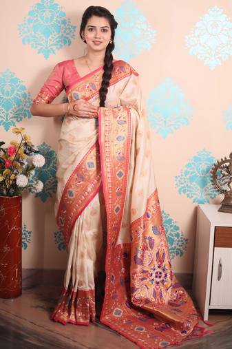 Zari woven peacock paithani silk saree