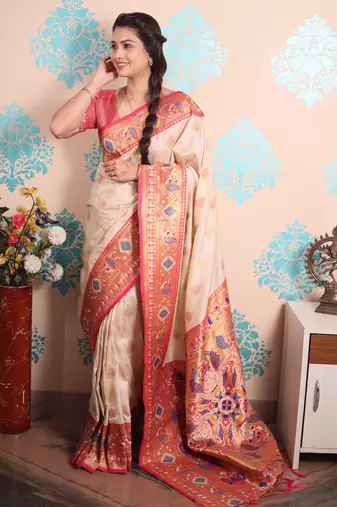 Zari woven peacock paithani silk saree