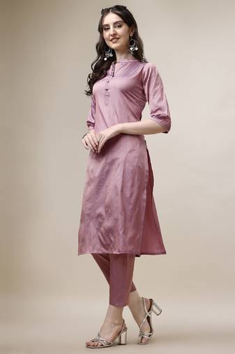Violet color art silk mandarin neck kurti
