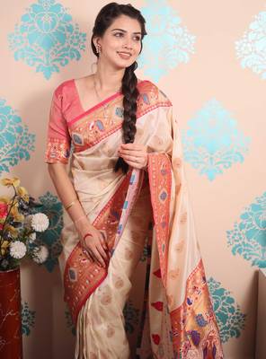 Zari woven peacock paithani silk saree 3