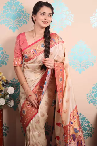 Zari woven peacock paithani silk saree