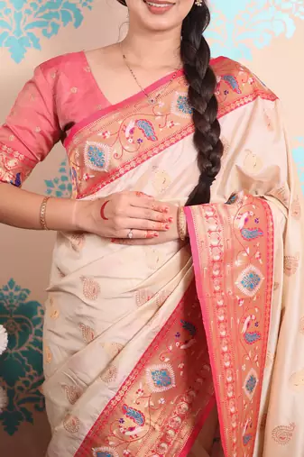 Zari woven peacock paithani silk saree