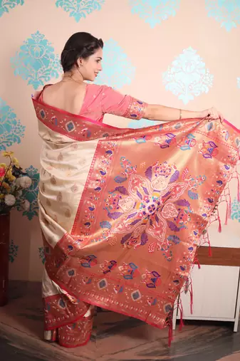 Zari woven peacock paithani silk saree