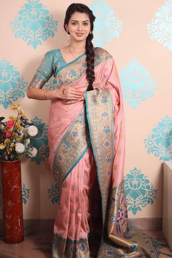 Zari woven peacock paithani silk saree