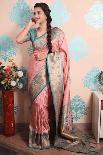 Zari woven peacock paithani silk saree