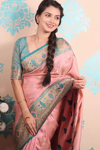 Zari woven peacock paithani silk saree