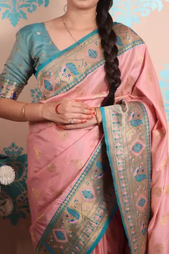 Zari woven peacock paithani silk saree