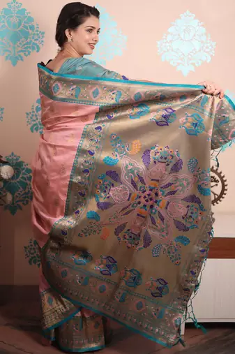 Zari woven peacock paithani silk saree