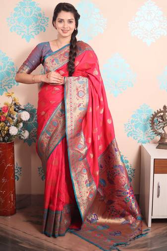 Zari woven peacock paithani silk saree