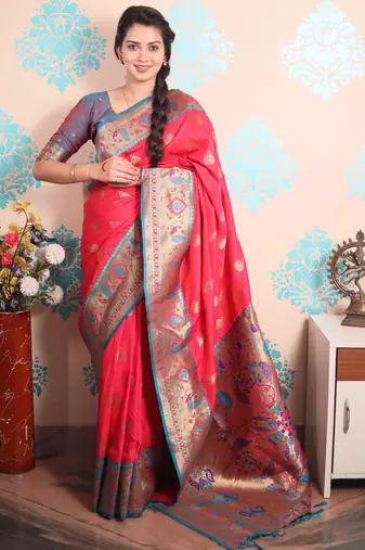 Zari woven peacock paithani silk saree