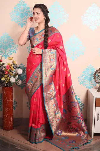 Zari woven peacock paithani silk saree