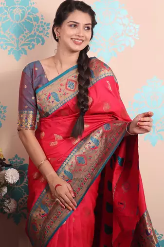 Zari woven peacock paithani silk saree