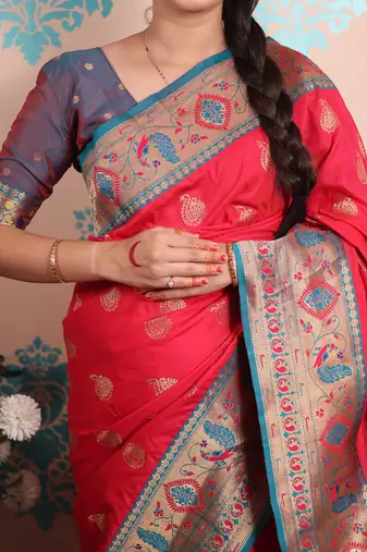 Zari woven peacock paithani silk saree