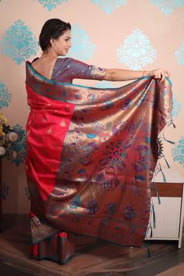 Zari woven peacock paithani silk saree 5
