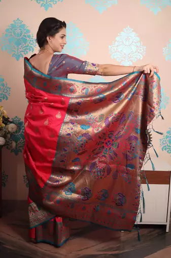 Zari woven peacock paithani silk saree