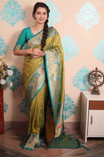 Zari woven peacock paithani silk saree