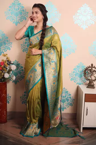 Zari woven peacock paithani silk saree