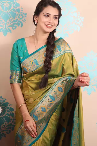 Zari woven peacock paithani silk saree