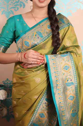 Zari woven peacock paithani silk saree