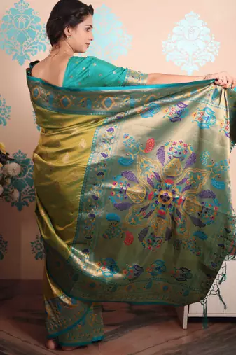 Zari woven peacock paithani silk saree