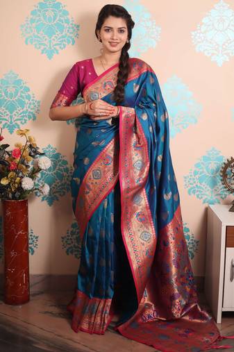 Zari woven peacock paithani silk saree