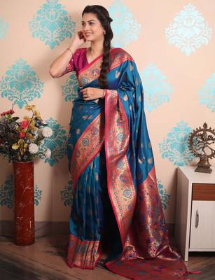 Zari woven peacock paithani silk saree 2