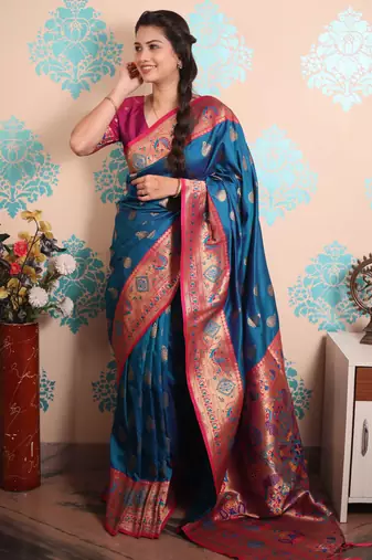 Zari woven peacock paithani silk saree