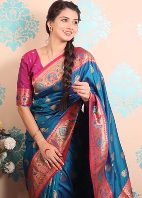 Zari woven peacock paithani silk saree 3