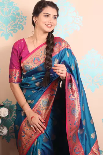 Zari woven peacock paithani silk saree