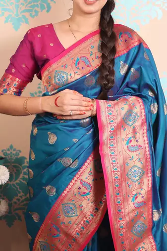 Zari woven peacock paithani silk saree