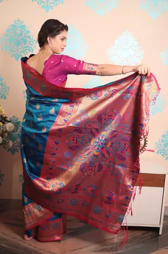 Zari woven peacock paithani silk saree