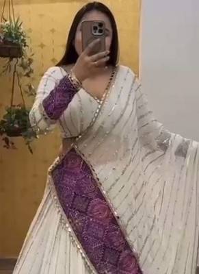 White Color Digital Print With Sequins Work Georgette Lehenga Choli 1