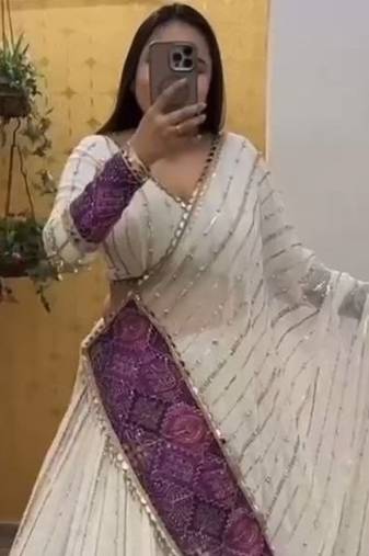 White Color Digital Print With Sequins Work Georgette Lehenga Choli
