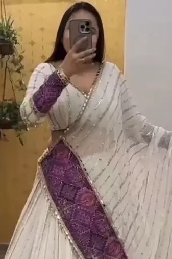 White Color Digital Print With Sequins Work Georgette Lehenga Choli
