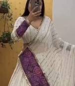 White Color Digital Print With Sequins Work Georgette Lehenga Choli