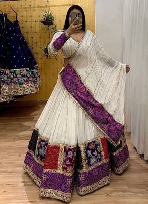 White Color Digital Print With Sequins Work Georgette Lehenga Choli 2