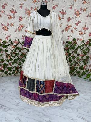 White Color Digital Print With Sequins Work Georgette Lehenga Choli 3