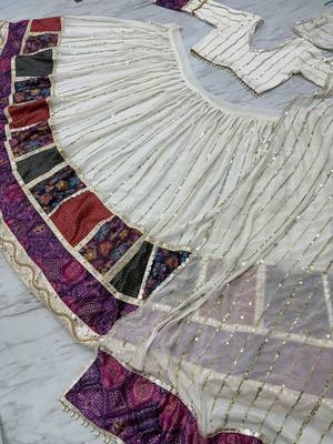 White Color Digital Print With Sequins Work Georgette Lehenga Choli 5
