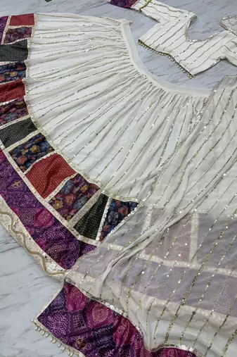 White Color Digital Print With Sequins Work Georgette Lehenga Choli