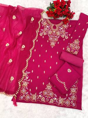 Pink embroidered vichitra stitched palazzo style salwar suit 3