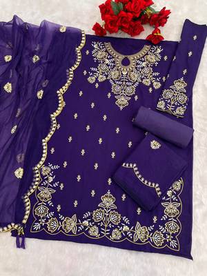 Blue embroidered vichitra stitched palazzo style salwar suit 3